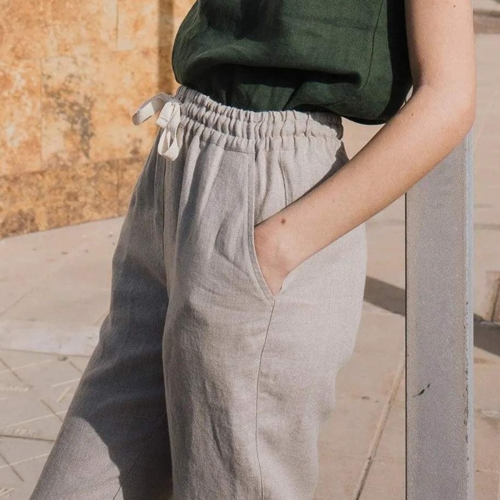 Not Perfect Linen Oat Milk Beige Athens Drawstring Linen Pants Size Medium‎ - Picture 3 of 13